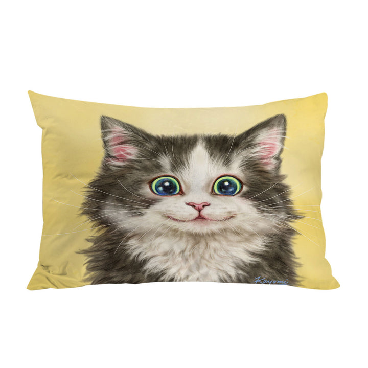Pillowcase with Painted Cats Cute Happy Smiling Kitty Cat