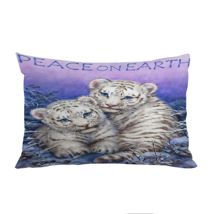 Pillowcase with Positive Wildlife Animal Art White Tiger Cubs
