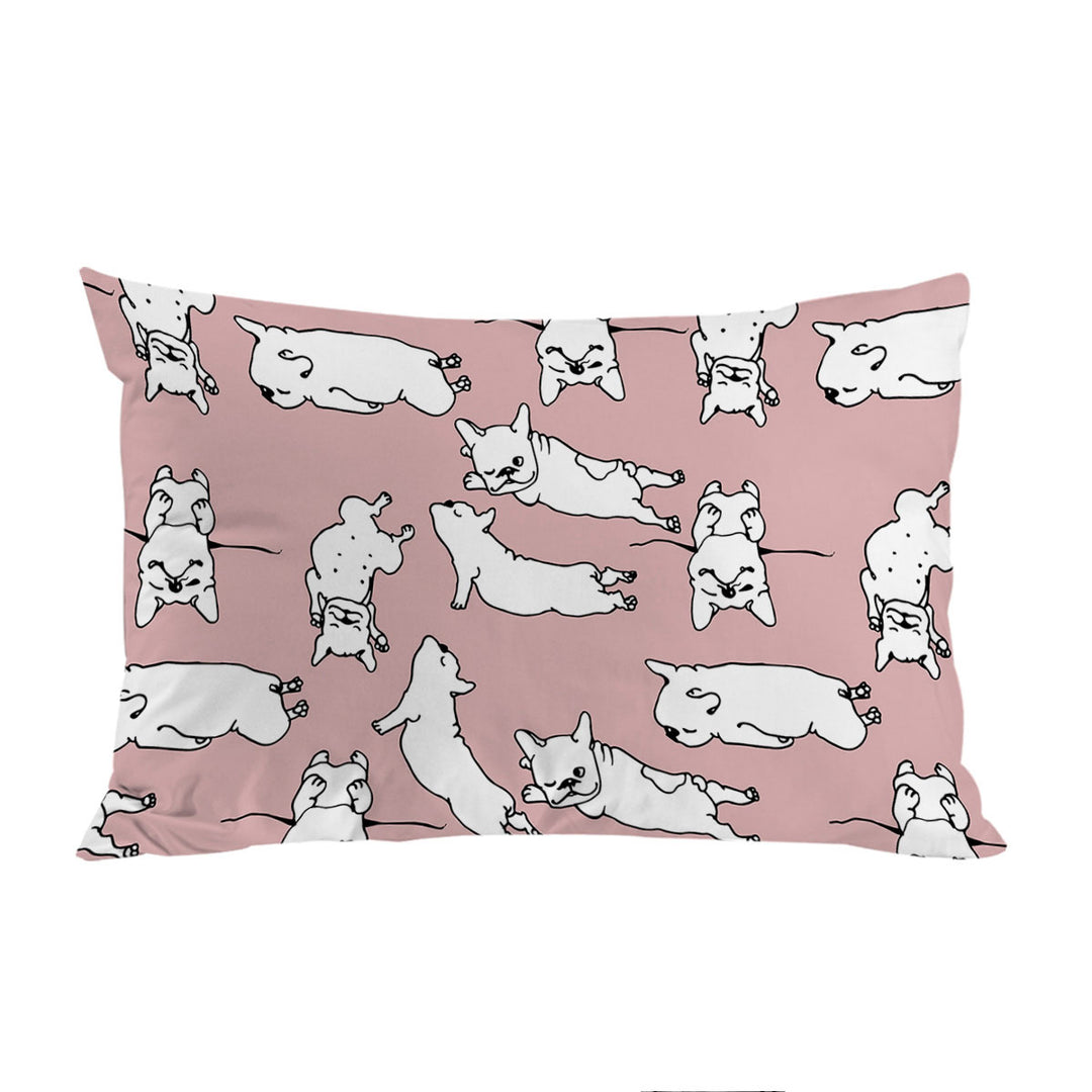 Pillowcase with Sleeping Bulldog Puppies