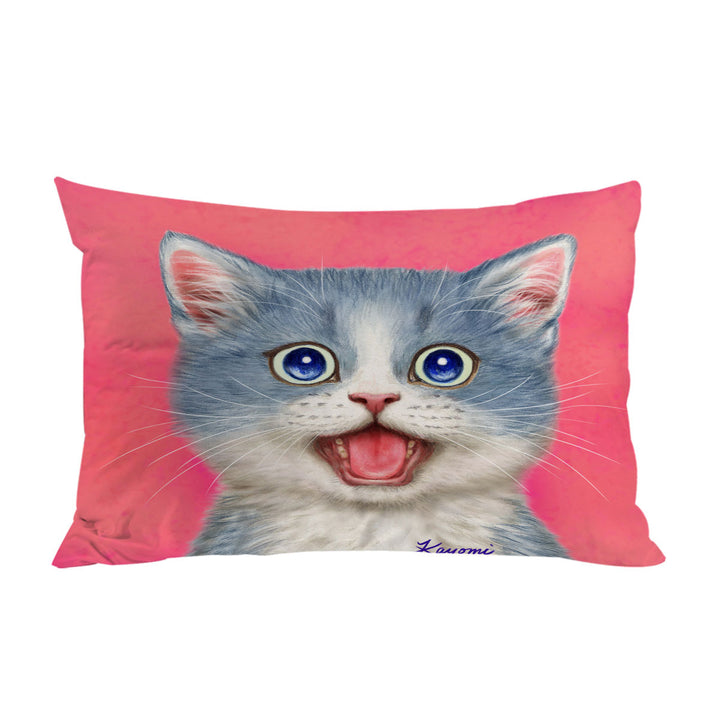 Pillowcase with Sweet Happy Grey Kitten Cat