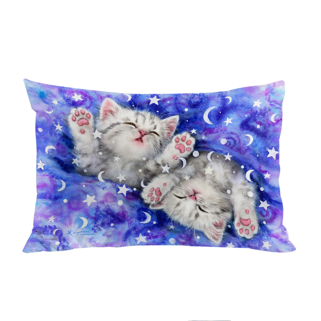 Pillowcase with Two Grey Kitty Cats Sweet Slumber Night