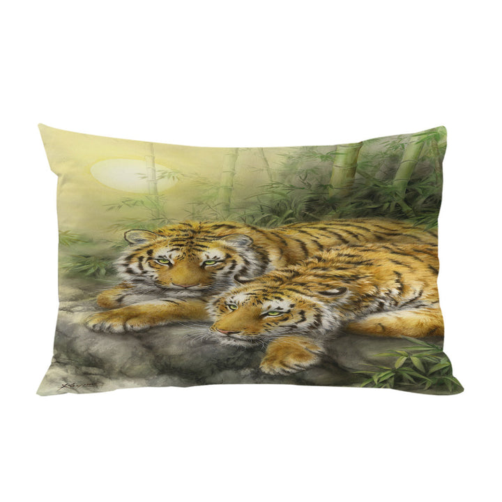 Pillowcase with Wild Animals Art Tigers Forest Morning