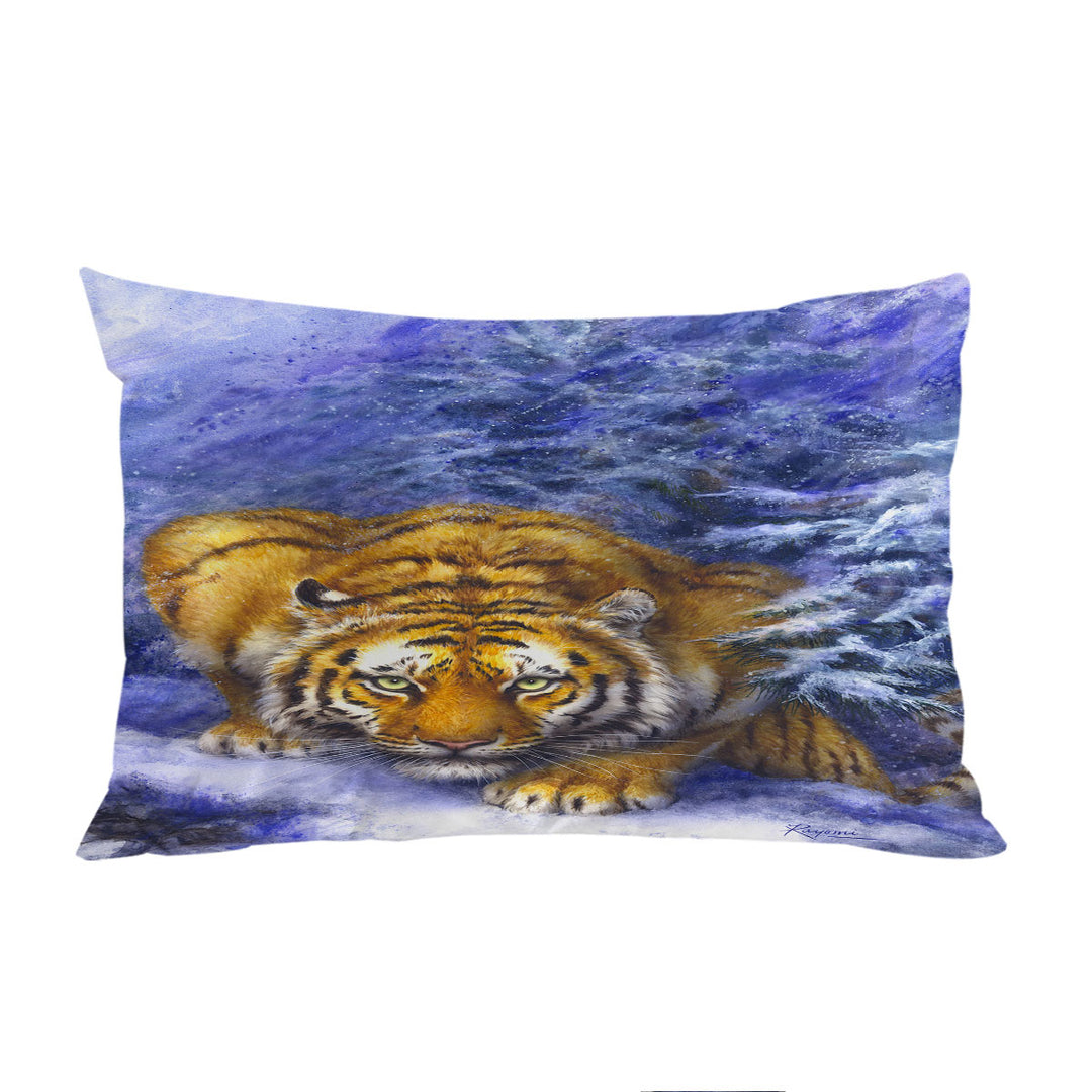 Pillowcase with Winter Forest Cool Hunting Pose Tiger