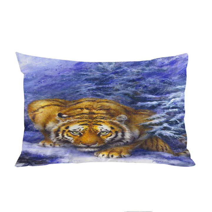 Pillowcase with Winter Forest Cool Hunting Pose Tiger