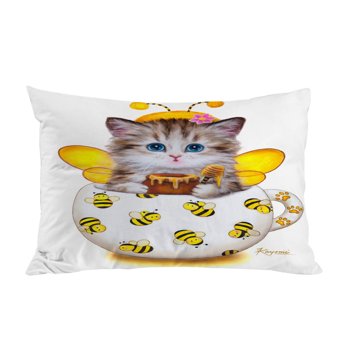 Pillowcases with Cat Art Drawings the Cute Cup Kitty Bee