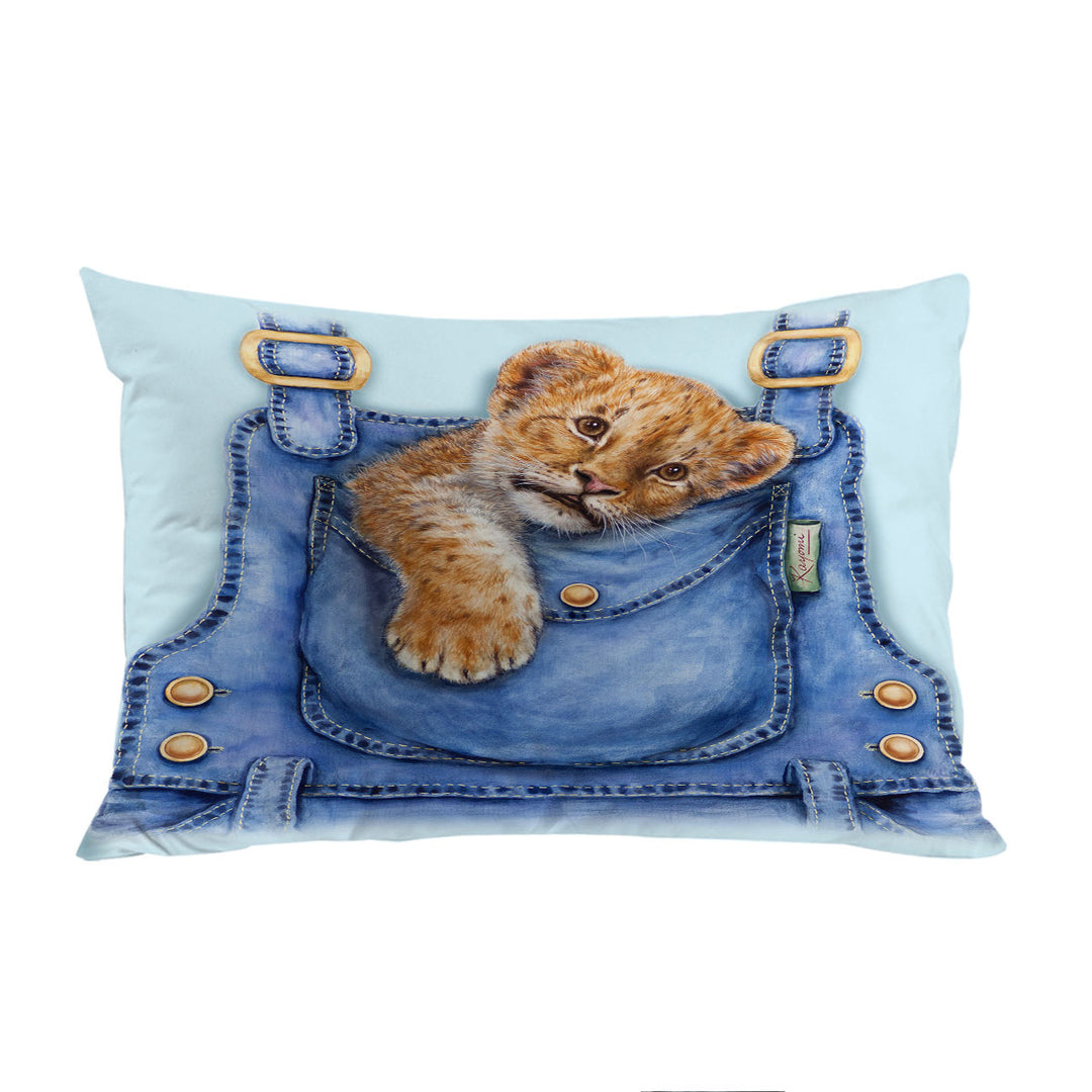 Pillowcases with Cute Animal Art Lion Cub Overall Pocket