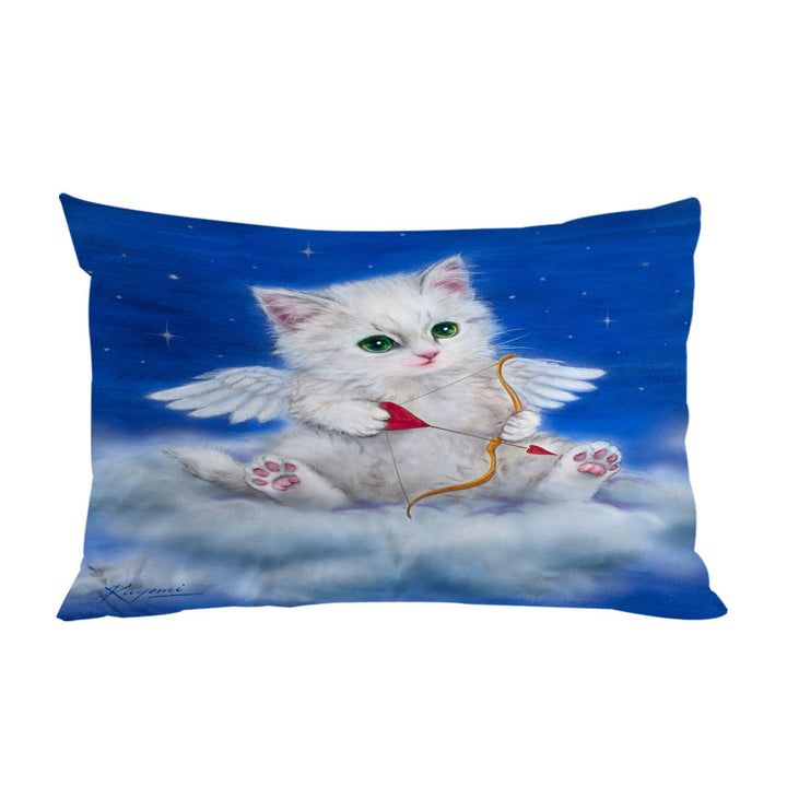Pillowcases with Cute Fantasy Cat Art Love Angel White Kitten