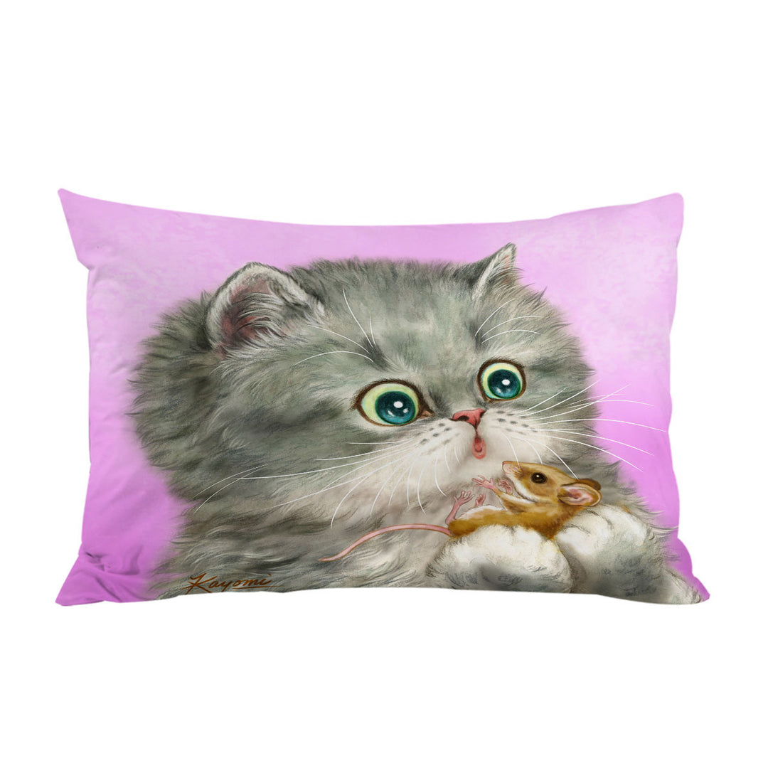 Pillowcases with Cute Friends Baby Cat and Mouse