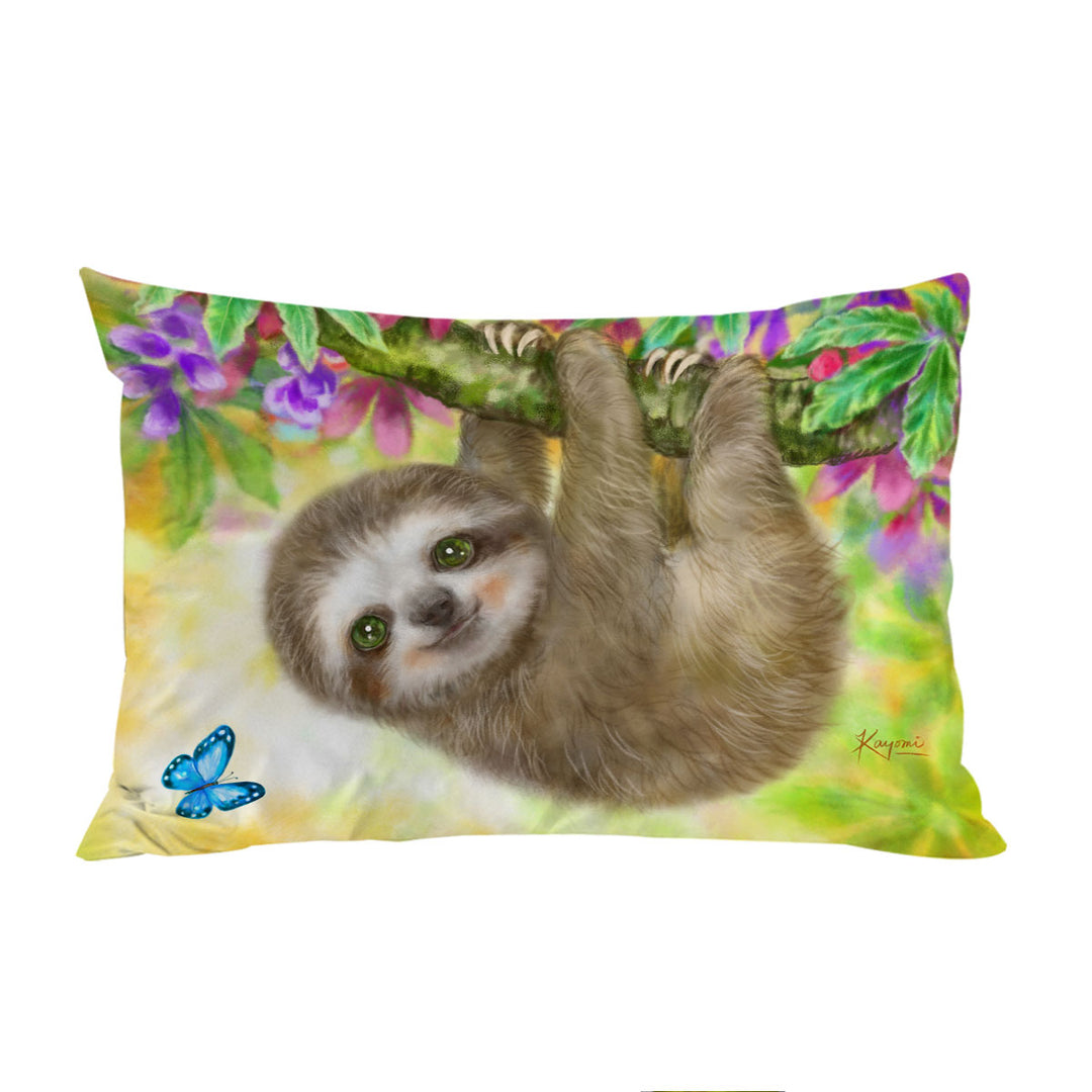Pillowcases with Cute Kids Design Sloth Baby Hanging from Branch