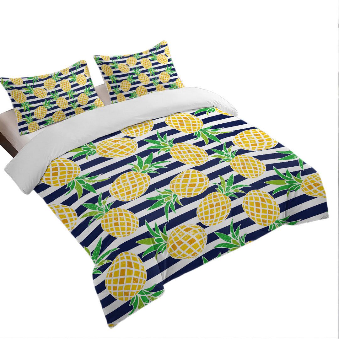 Pineapples over Blue Stipes Bed Covers