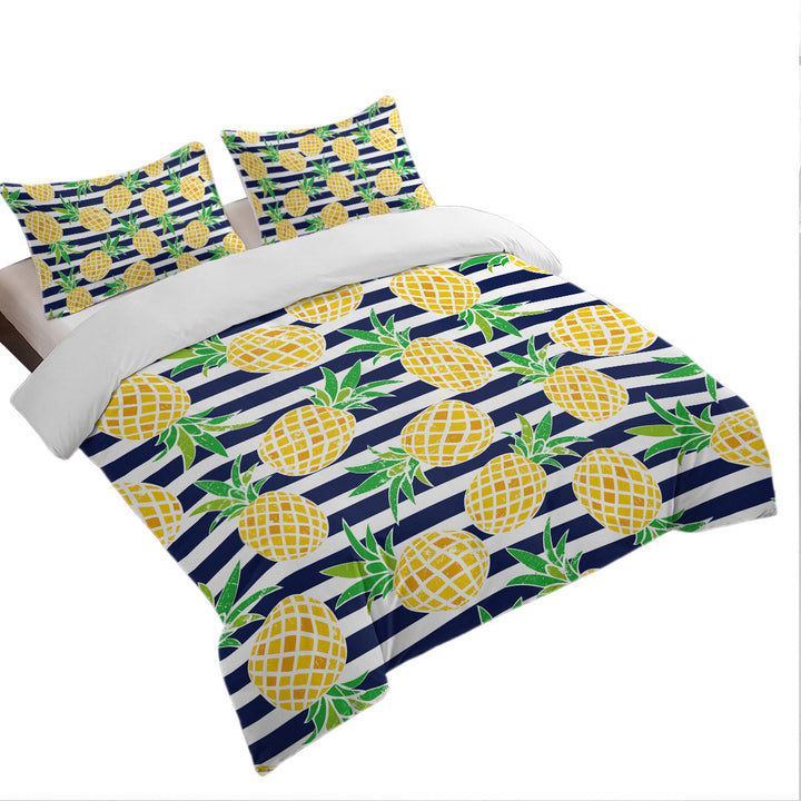 Pineapples over Blue Stipes Bed Covers