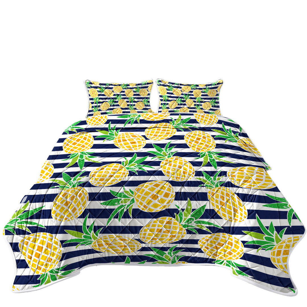 Pineapples over Blue Stipes Quilts