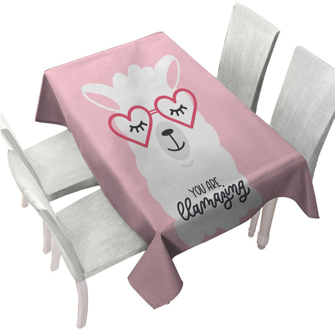 Pink Background Cool Heart Glasses Llama Tablecloth