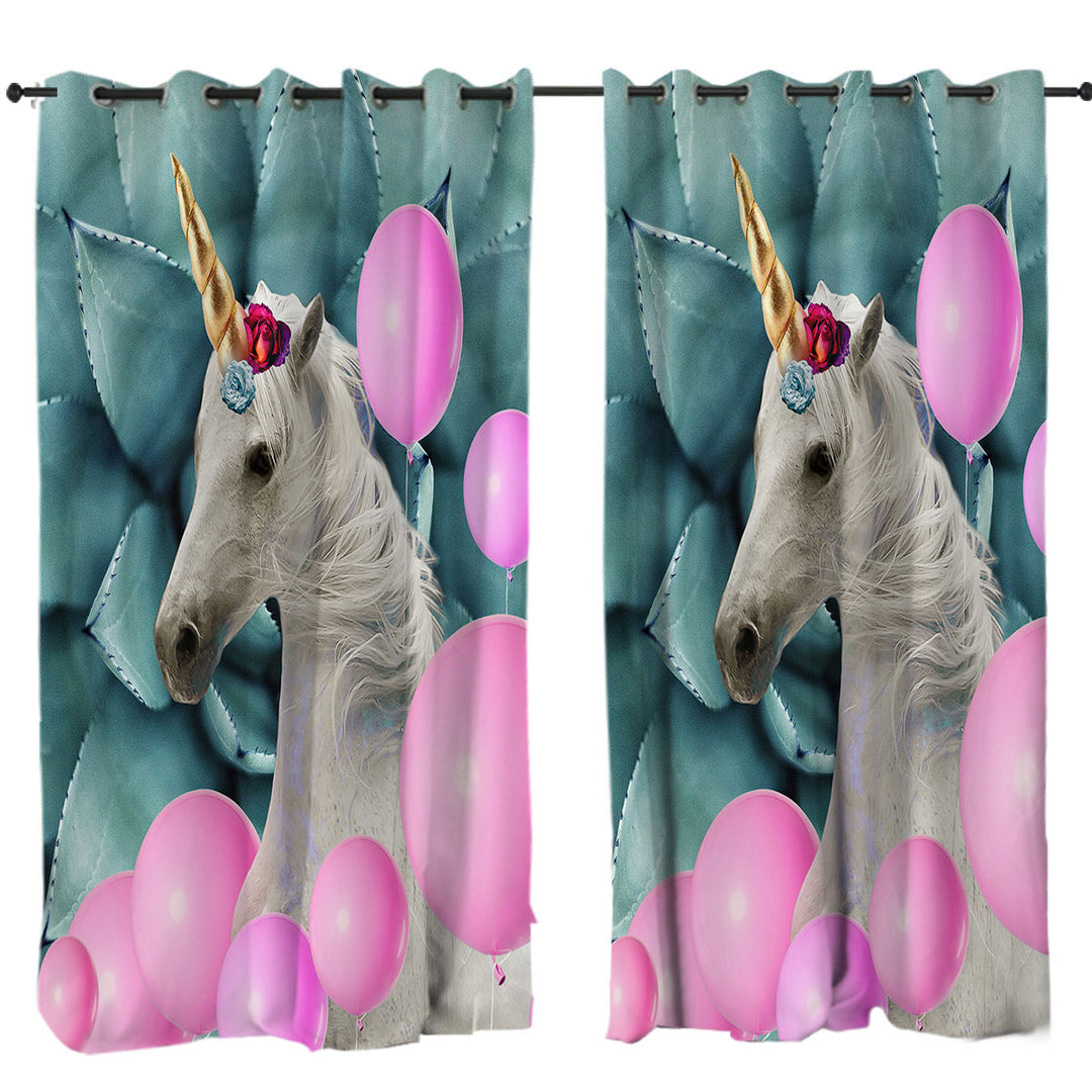 Pink Balloons and Unicorn Curtains for Bedroom