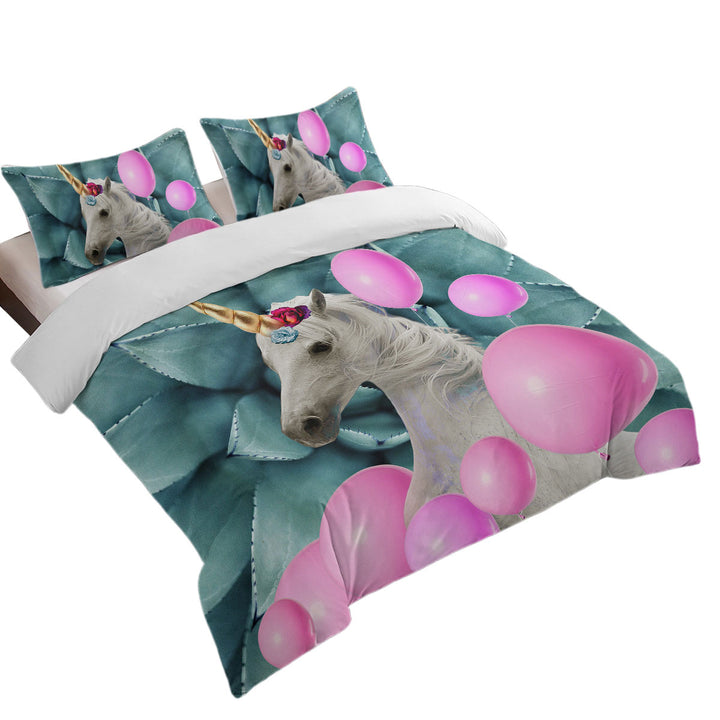 Pink Balloons and Unicorn Duvet Cover