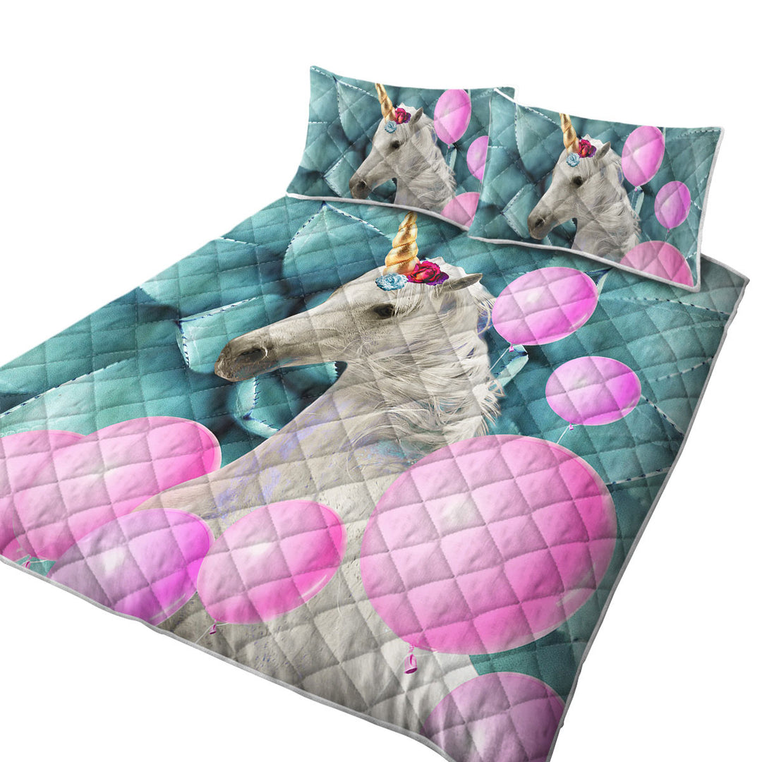 Pink Balloons and Unicorn King Quilt
