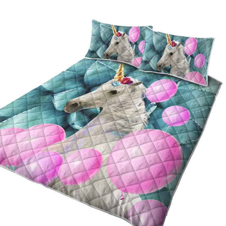 Pink Balloons and Unicorn King Quilt