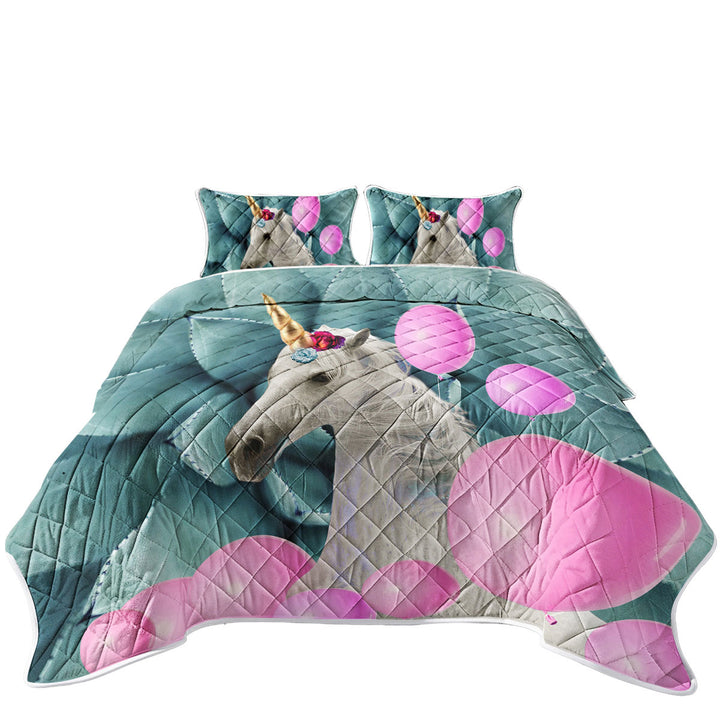 Pink Balloons and Unicorn King Size Bedspreads