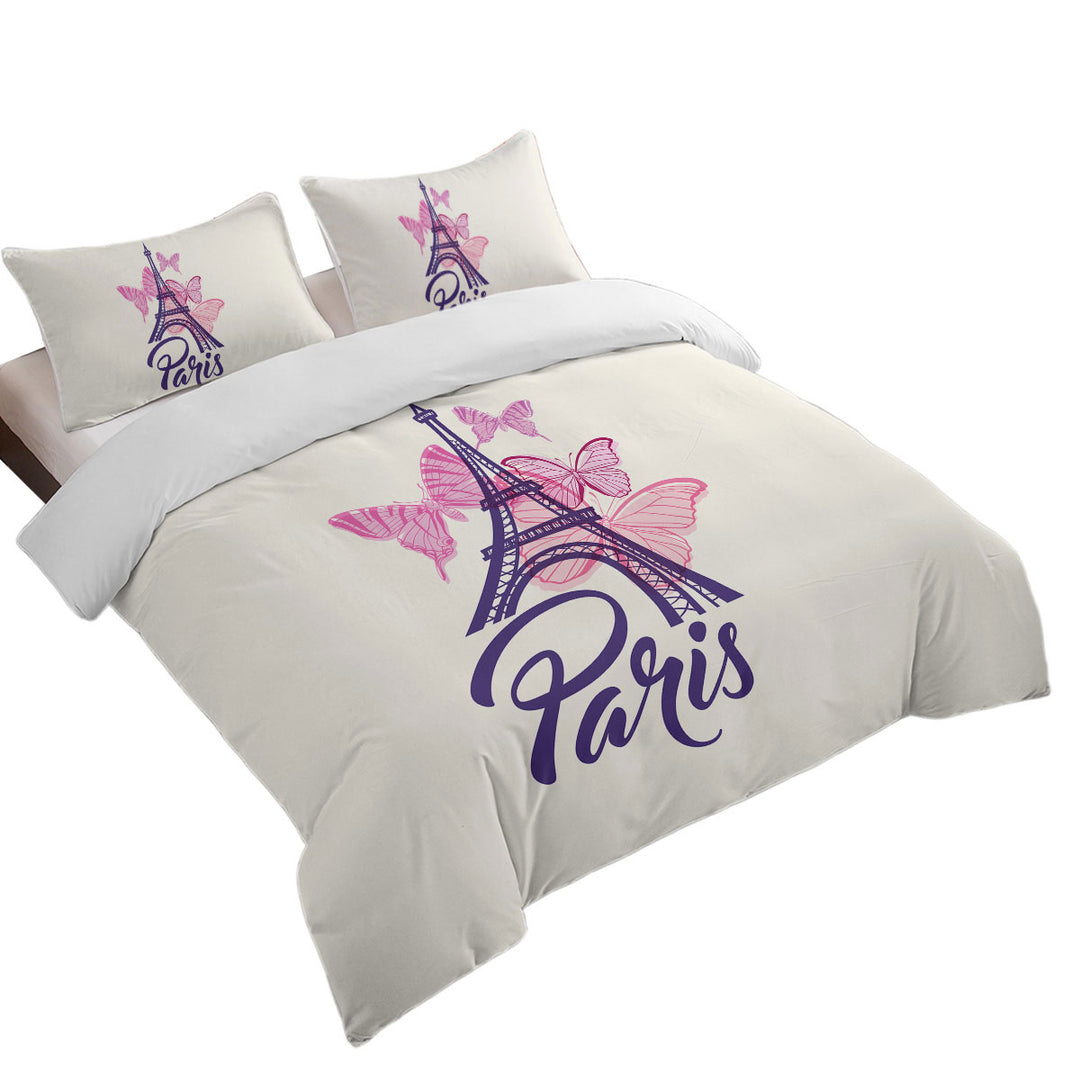 Pink Butterflies and Paris Eiffel Tower California King Duvet Cover