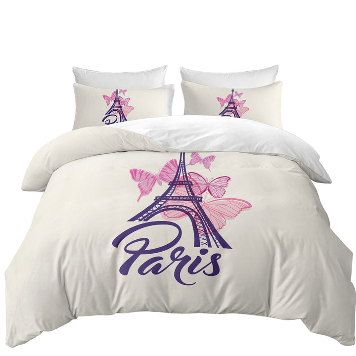 Pink Butterflies and Paris Eiffel Tower Duvet Cover