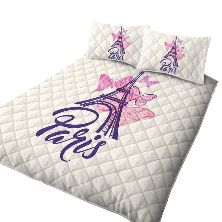 Pink Butterflies and Paris Eiffel Tower Quilt