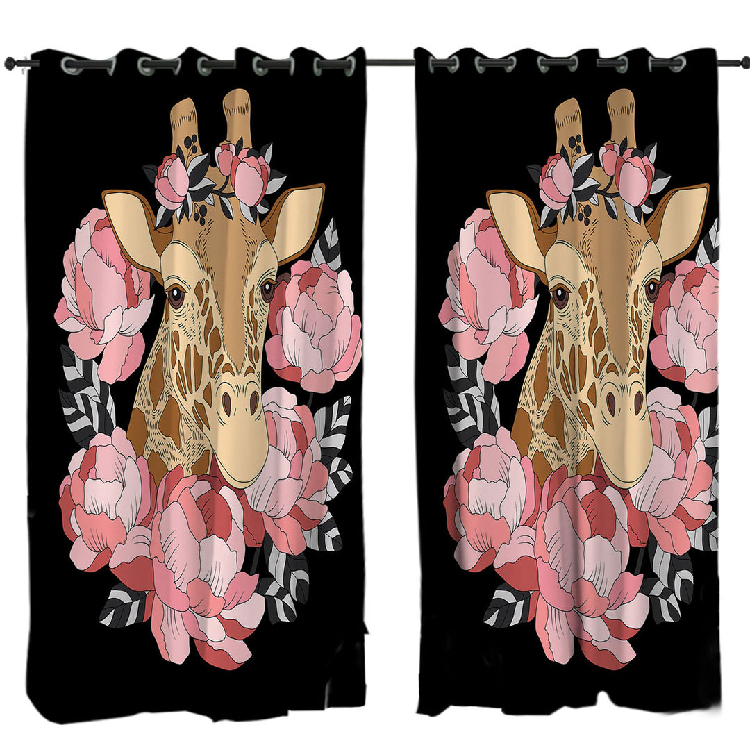 Pink Floral Giraffe Curtain