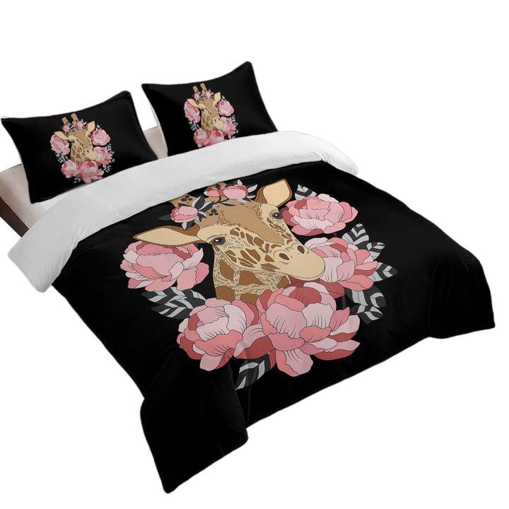 Pink Floral Giraffe Duvet Covers King