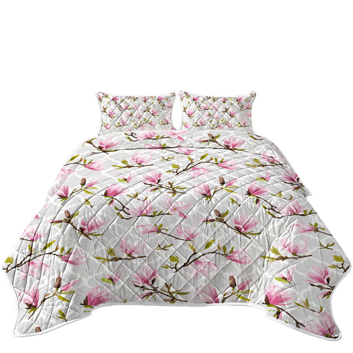 Pink Flowers Over Grey Moroccan Quilt