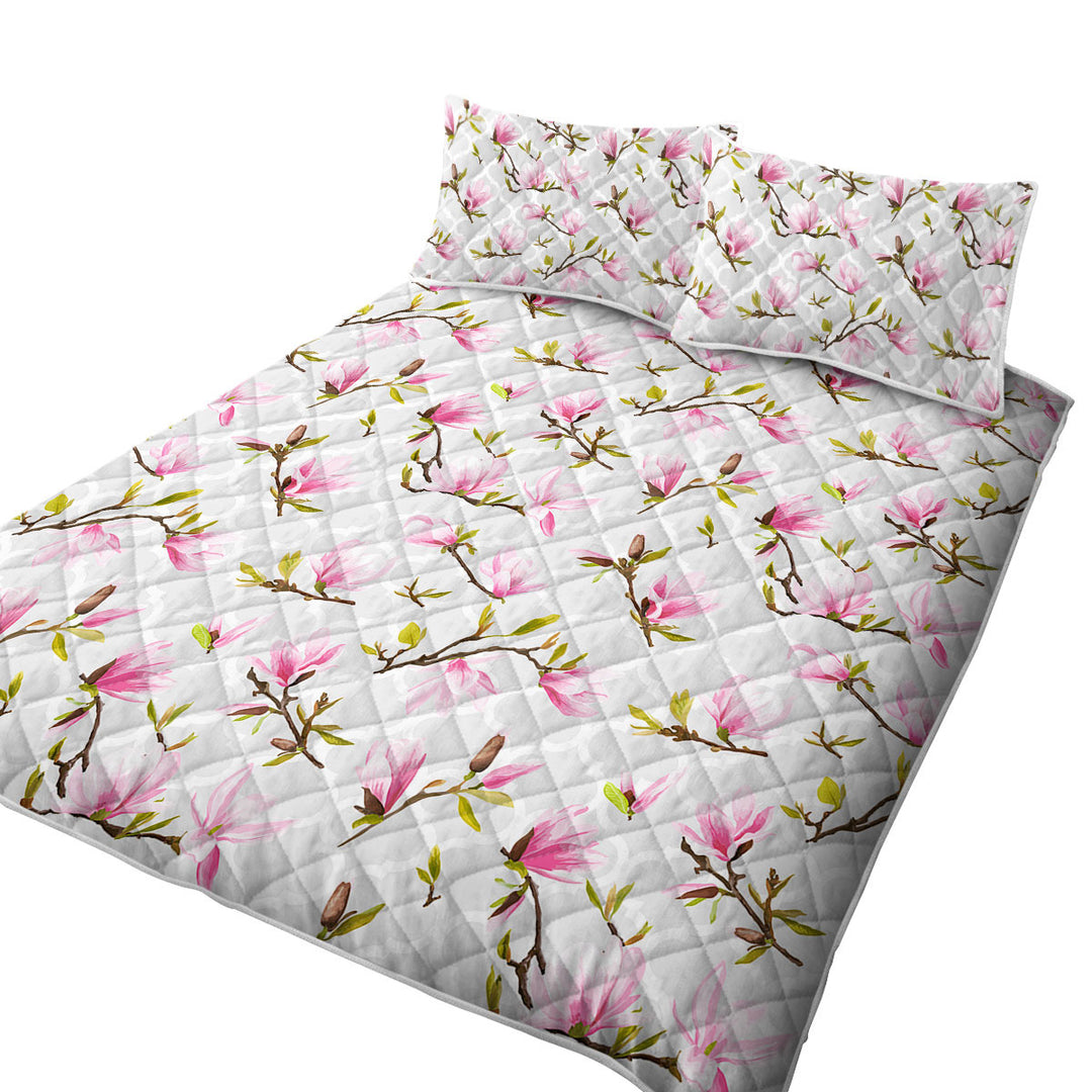 Pink Flowers Over Grey Moroccan Quilts