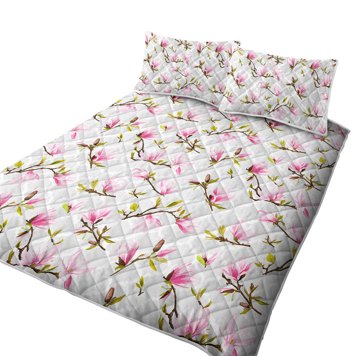 Pink Flowers Over Grey Moroccan Quilts