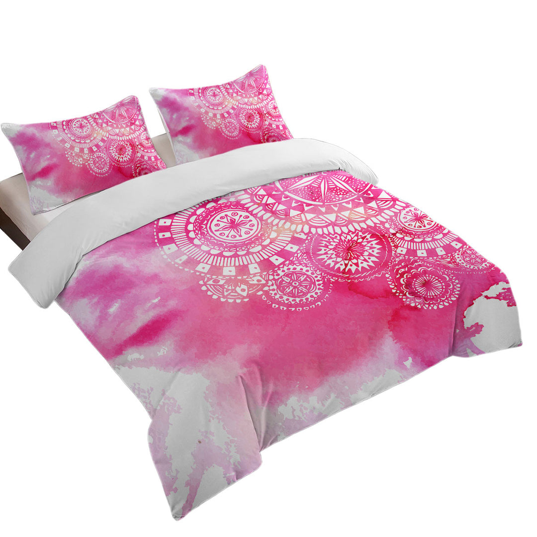 Pink Fog and White Mandalas Duvet Cover