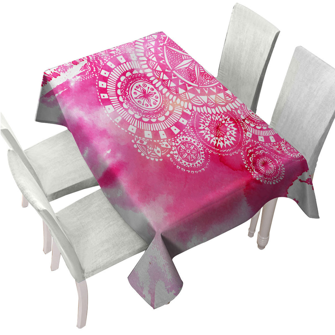 Pink Fog and White Mandalas Tablecloth