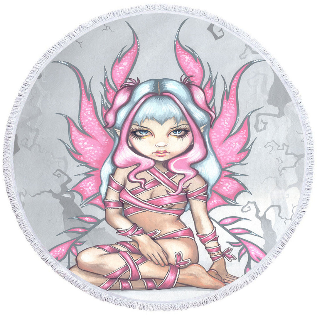 Pink Girls Beach Towels Ribbon Fairy Cute Sliver Haired Fairy
