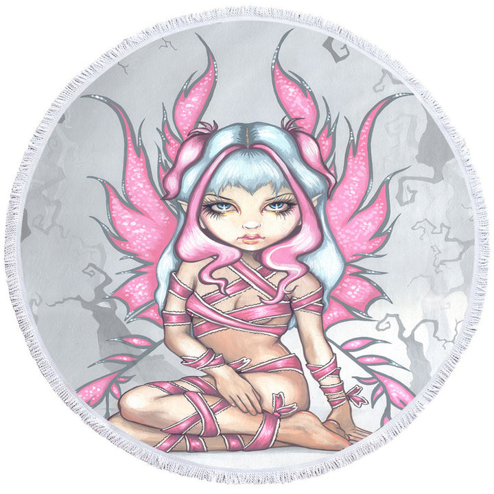 Pink Girls Beach Towels Ribbon Fairy Cute Sliver Haired Fairy