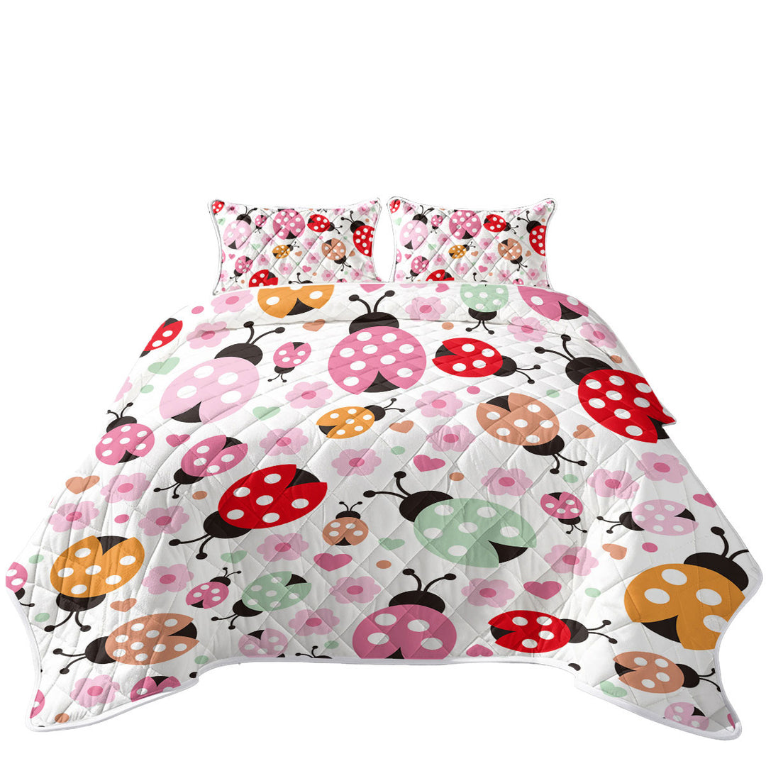 Pink Little Flowers and Ladybugs Quilt
