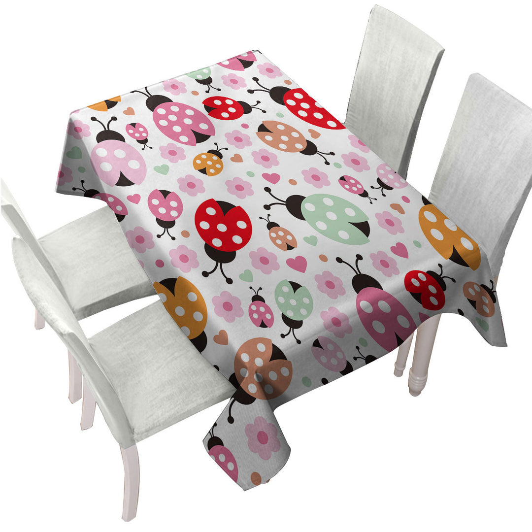 Pink Little Flowers and Ladybugs Tablecloths
