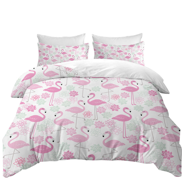 Pink Mint Lilies and Flamingos Bed Covers