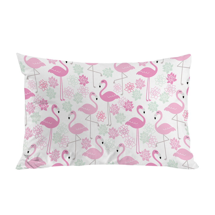 Pink Mint Lilies and Flamingos Pillow Cases