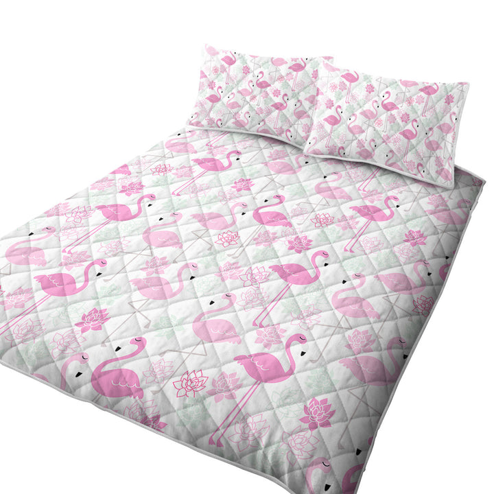 Pink Mint Lilies and Flamingos Quilts