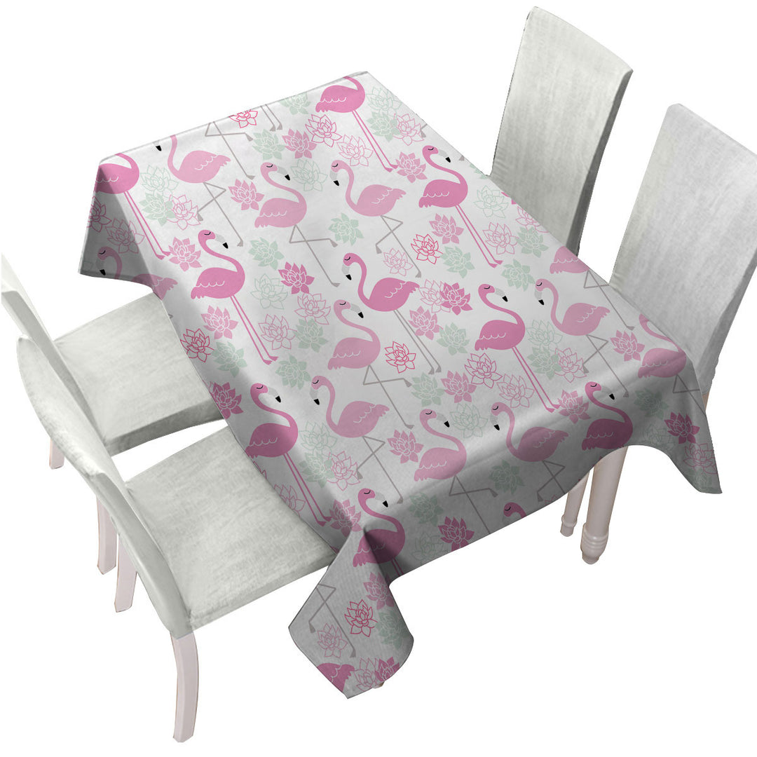 Pink Mint Lilies and Flamingos Tablecloth