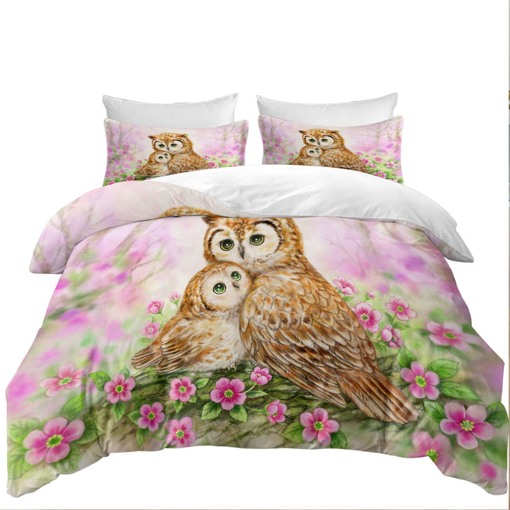 Pink Nature and Flowers Owls Cuddle Coverlet