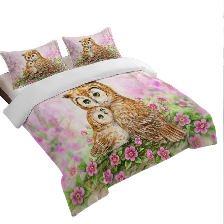 Pink Nature and Flowers Owls Cuddle Good Duvet Covers