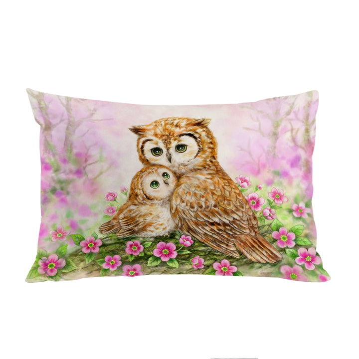 Pink Nature and Flowers Owls Cuddle Pillowcases