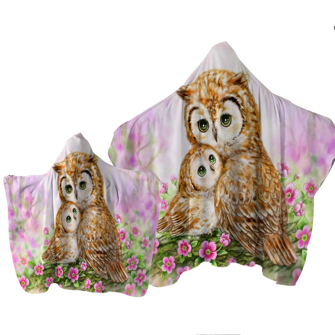 Pink Nature and Flowers Owls Cuddle Towel with Hood