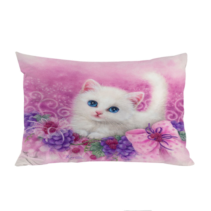 Pink Present White Kitten with Grapes Pillowcases