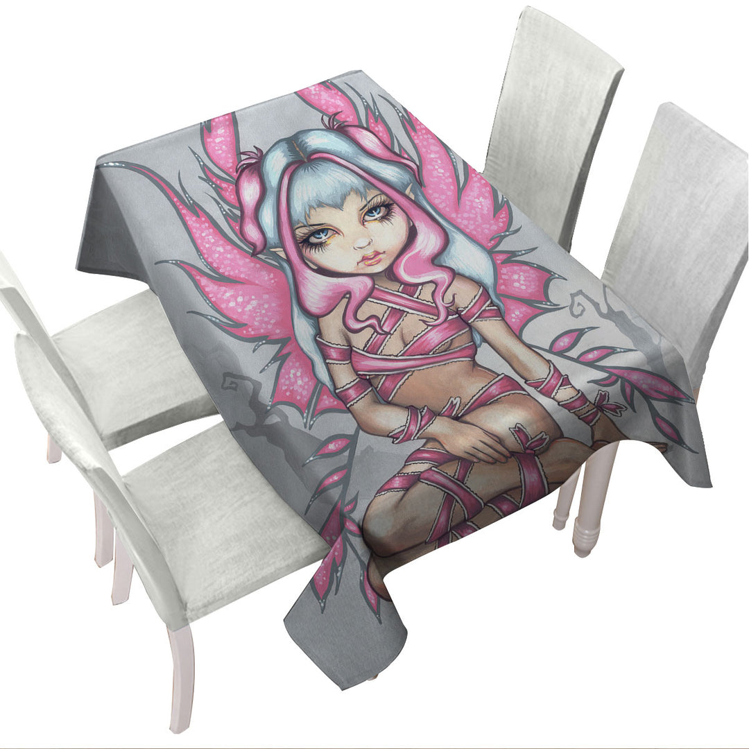 Pink Ribbon Fairy Cute Sliver Haired Fairy Tablecloth