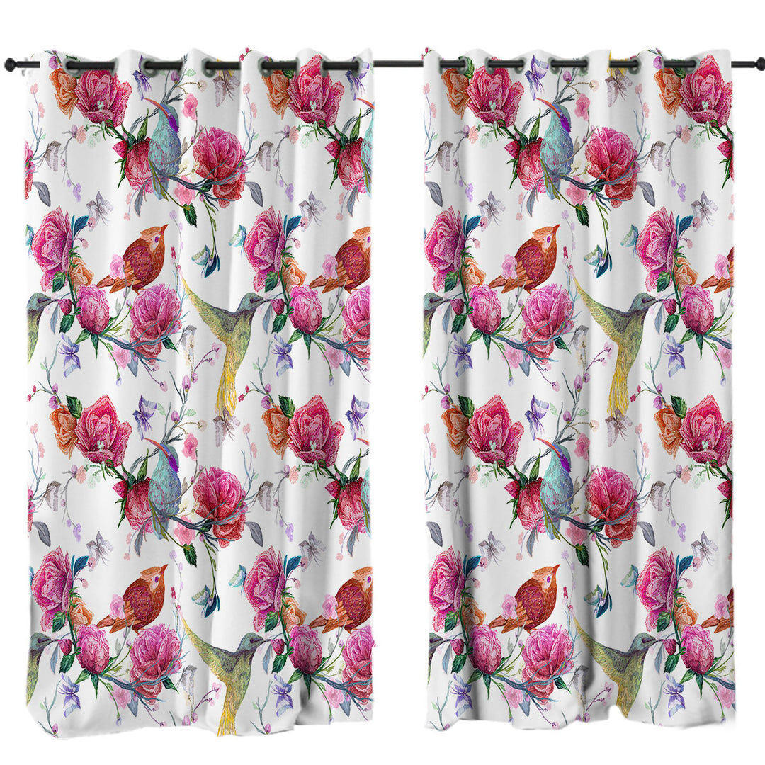 Pink Roses and Beautiful Birds Curtain