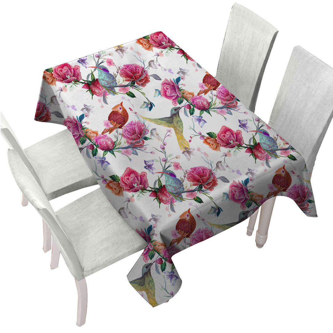 Pink Roses and Beautiful Birds Custom table Covers