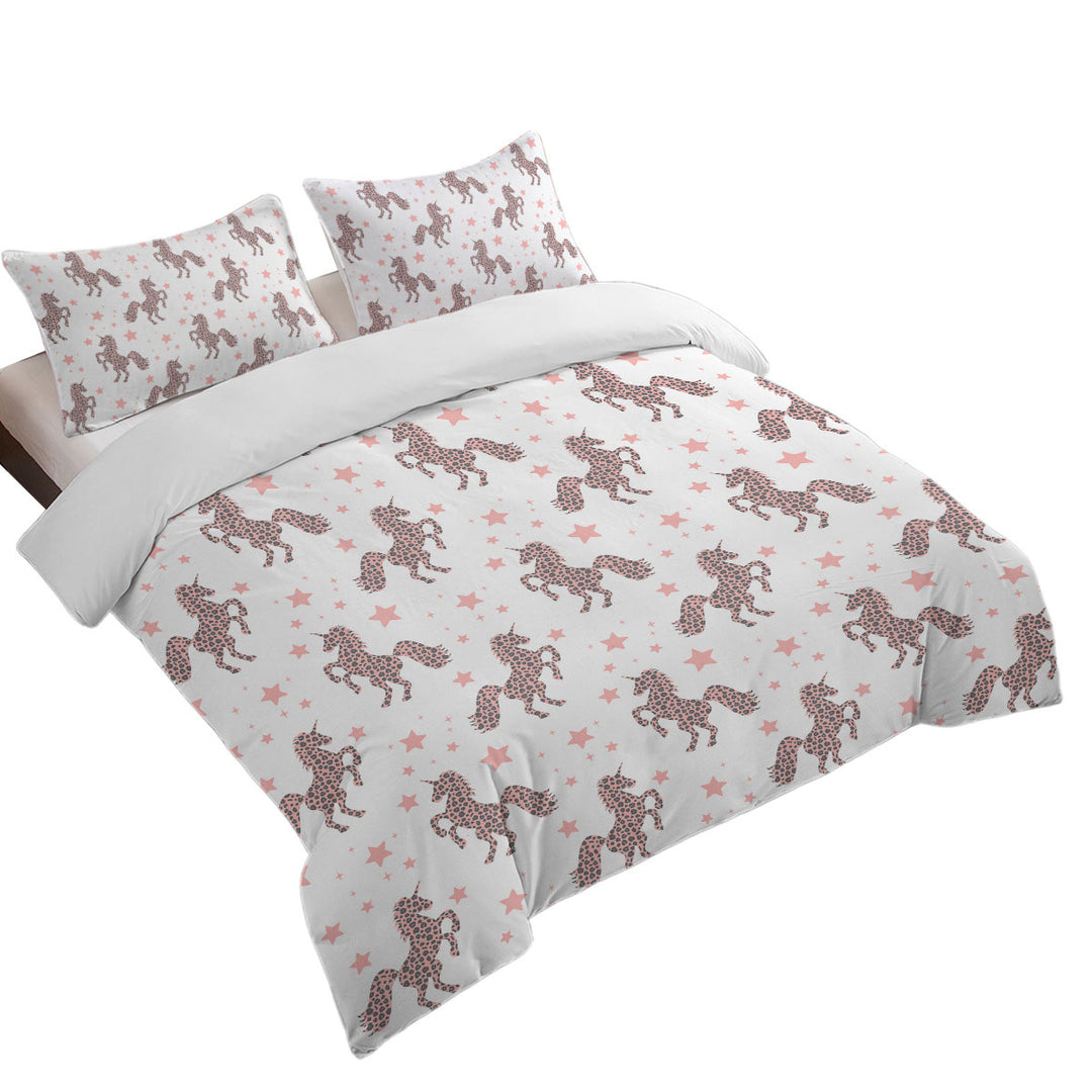 Pink Unicorns and Stars Pattern Duvet Cover set