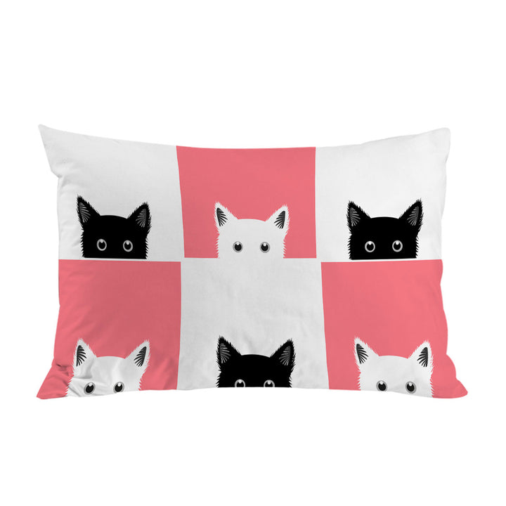 Pink White Panel and Black White Cats Pillowcase